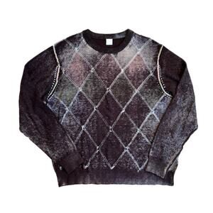 Raffi Shaya Men's Sweater Argyle Long Sleeve Reverse Seam Detail Size M / 50